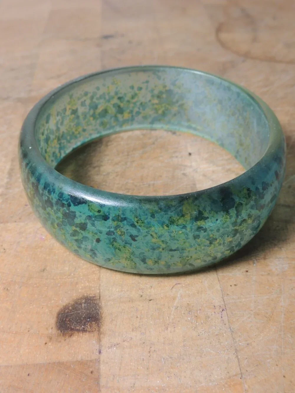 Vintage Blue Green Mottled Plastic Bangle Bracelet Boho